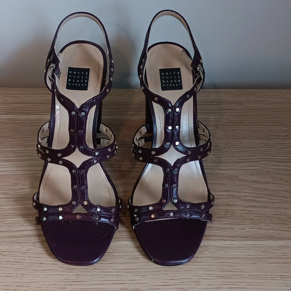 White House Black Market Women's Polly Cab Stud Heels Cabernet Plum 6.5